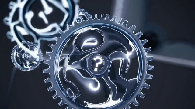 A series of gears with a question mark in the middle. The gears are all different sizes and are all connected to each other