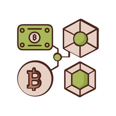 Bitcoin wallet connected to blockchain cubes