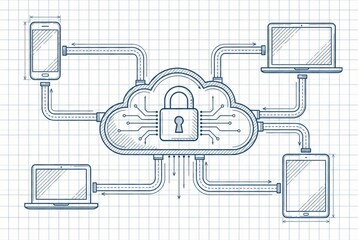 Cloud connectivity diagram illustrating secure data transmission between mobile devices and computers utilizing advanced encryption methods and network protocols for safeguarding digital