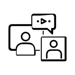 Simple line icon representing video call between two people