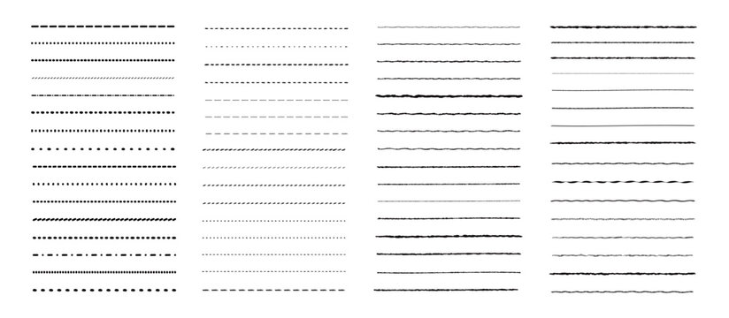 Set of hand drawn black lines, dividers and borders