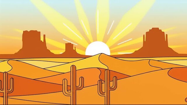 Desert Landscape with Cacti and Rock Formations