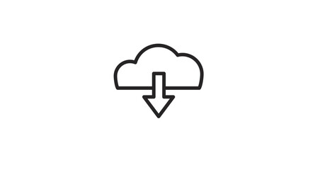 Obraz premium Simple line icon of a cloud with a downward arrow indicating download.