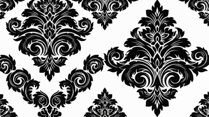 Fototapeta premium Elegant Black Damask Pattern on White Background.