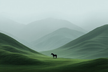 Horse in a Serene Mountain Landscape