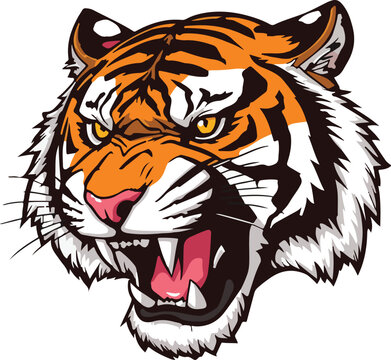 Detailed vector illustration of a tiger logo with angry tiger roar
