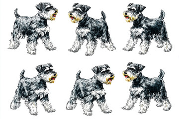 Illustration Collection of Cartoon Black and White Dog Illustrations with Various Expressions