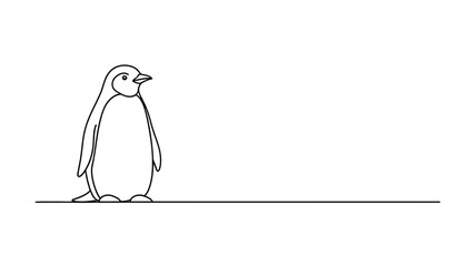 a simple line drawing of a penguin standing against a white background silhouette © DELRUBA