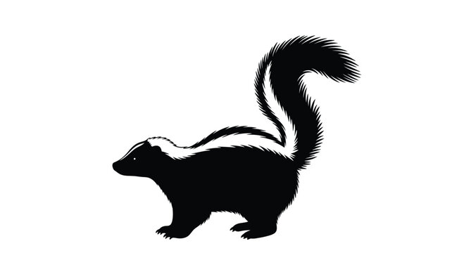 a striking black and white skunk profile presented as a silhouette