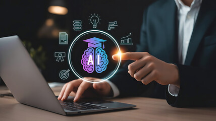 Artificial intelligence education concept with digital brain learning technology and business innovation