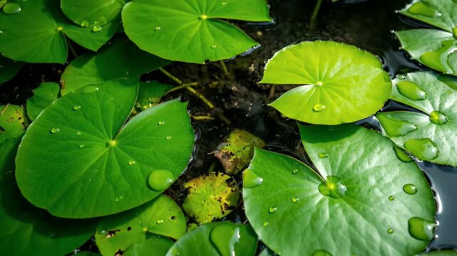 Gotu Kola Plant Hydrocotyle Asiatica with Water Drops Freshness Growth Lush Foliage Green Leaves Herbal Remedy Close Up