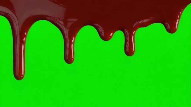 Blood Dripping Down in Slow Motion on Green Screen Background