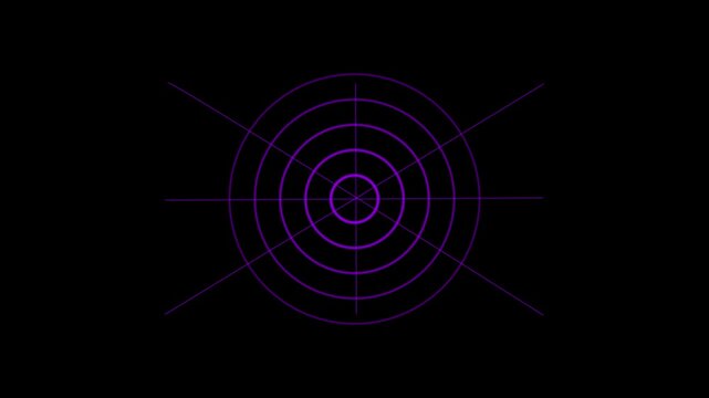 Purple concentric circles with intersecting lines on black background motion template motion animation template