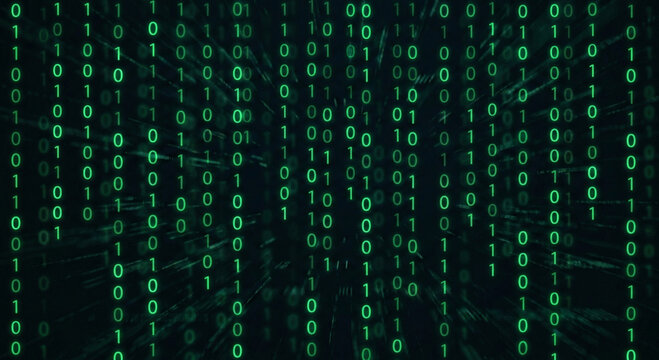 Abstract falling green binary code digits matrix style data stream background