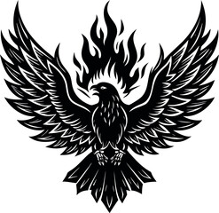 Obraz premium Black and White Phoenix Silhouette with Tribal Flame Details