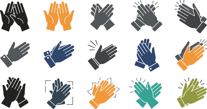 Set of clapping hands icons in different colors and styles applause gesture vector illustrations isolated