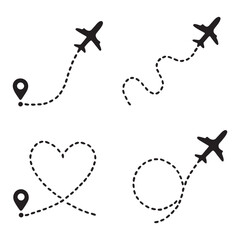 Line path vector icons of air plane 
