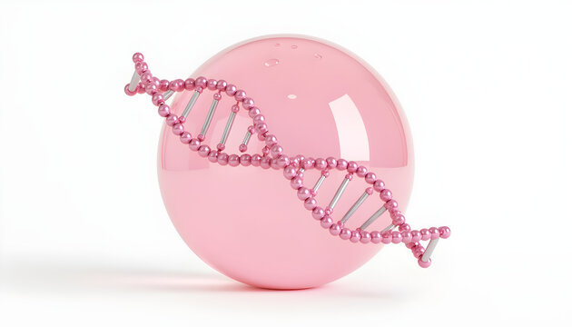 Pink DNA Helix with Bubble Representing PDRN Salmon DNA and Collagen Peptide for Skincare and Biotechnology Concept