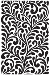 Black and white floral swirl pattern, elegant organic leaf scroll vector illustration, seamless background for wallpaper, textile print, laser cut, or luxury packaging, EPS 10 format.