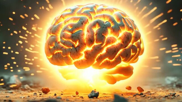 Metaphorical concept of an explosive idea, brainstorming, or mental overload