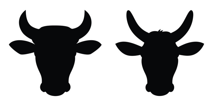 bull and cow head silhouette vector, cow head icon