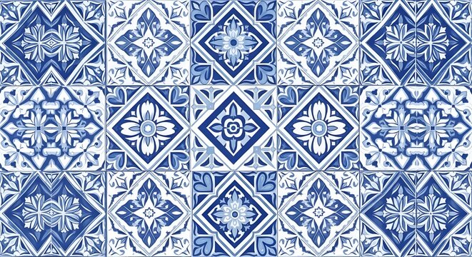 Mediterranean Blue and White Ceramic Tile Seamless Pattern