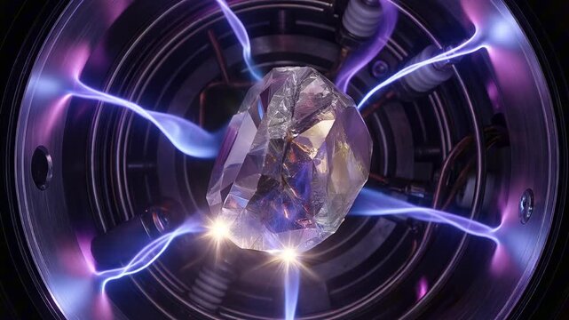 Synthetic lab-grown diamond crystal created in plasma reactor chamber technology