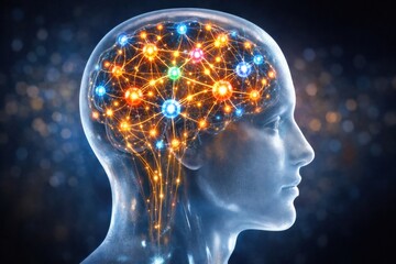 Obraz premium Network of Thoughts and Connections Inside a Human Mind Showing Vibrant Colors and Patterns Against a Dark Background