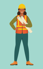 Confident Professional Female Civil Engineer Holding Blueprints