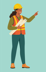 Confident Professional Female Civil Engineer Holding Blueprints. International Women&rsquo;s Day 2026, Give To Gain. Women in STEM, leadership, technical industries. For presentations, educational materials