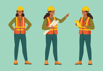 Female Civil Engineer Vector Set, International Women&rsquo;s Day 2026, Give To Gain. Women in STEM, leadership, technical industries, gender equality campaigns