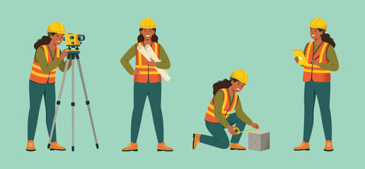 Female Civil Engineer Vector Set, International Women&rsquo;s Day 2026, Give To Gain. Women in STEM, leadership, technical industries and gender equality campaigns.