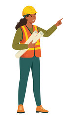 Confident Professional Female Civil Engineer Holding Blueprints