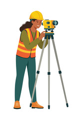 Woman engineer using surveying equipment on a construction site. Female Civil Engineer Using Surveyor Level Theodolite on Tripod