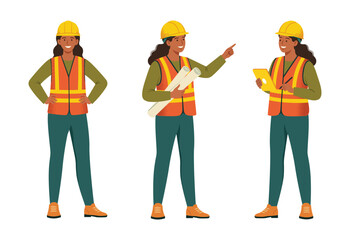 Female Civil Engineer Vector Set, International Women&rsquo;s Day 2026, Give To Gain. Women in STEM, leadership, technical industries and gender equality campaigns.