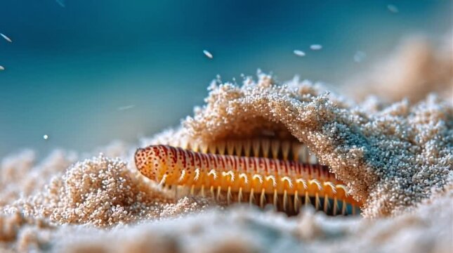 Bearded Fireworm Bristle Worm Emerging from Sandy Sea Floor