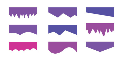 Abstract Purple and Magenta Web Header Shapes Set, Creative Geometric Footer Borders and Wave Elements for UI UX Design and Social Media Banners
