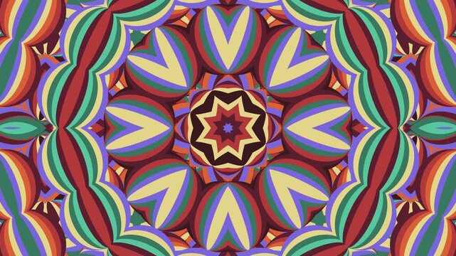 70sポップカラーのモダンパターン　ミニマルモダンなサークルのダイナミックなカレイド　ループ