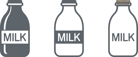 Fototapeta premium three cartoon milk bottles with different colored labels