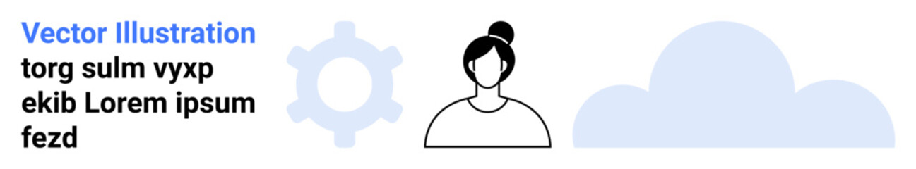 Technology integration, cloud services, user profiles, personal data, digital identity, and online systems. Gear, cloud and female user profile icon. Digital identity and cloud services concept