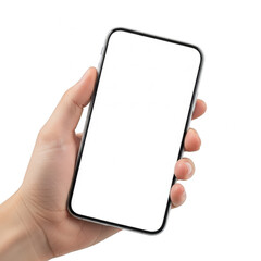 Hand holding modern smartphone isolated on transparent background