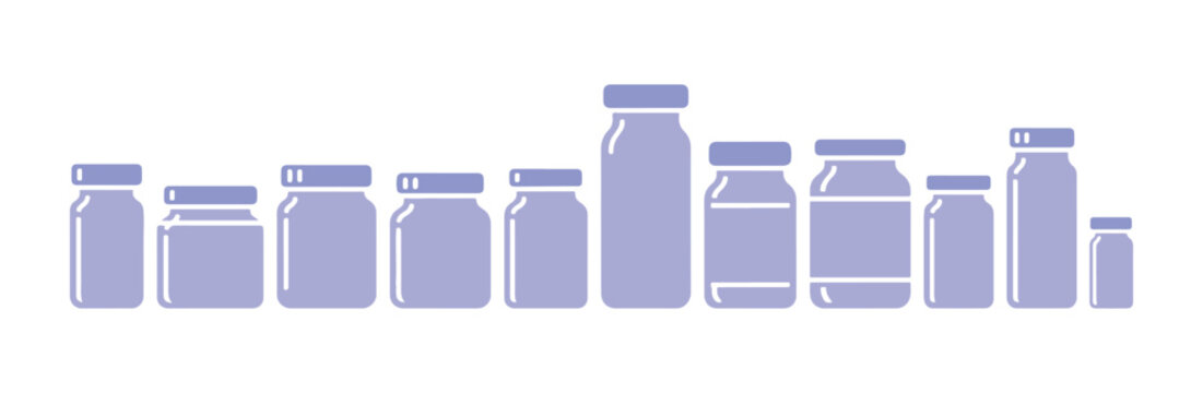 a set of easy-to-understand multicolor icons featuring rectangular jars for food on a white surface

