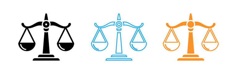 Scales of justice icons in black blue and orange