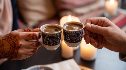 A romantic toast with Turkish coffee, symbolizing connection and shared moments