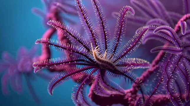 Bearded Fireworm on Colorful Feather Star Under Ocean Water