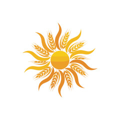 A stylized sun with golden wheat stalks forming its rays, symbolizing agriculture and harvest.