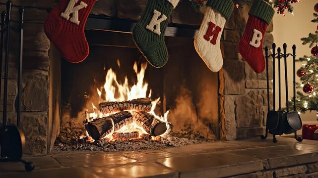 Christmas Stockings by the Fireplace