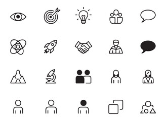 Collection of business and finance icons for concept and strategy development and collaboration