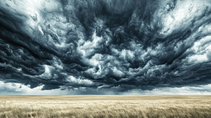 Storm cloud landscape prairie Kansas USA, dramatic thunderstorm sky over grassland