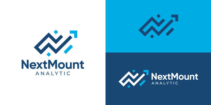 Creative simple next mount logo template. Abstract mountain with arrow up logo design vector illustration.